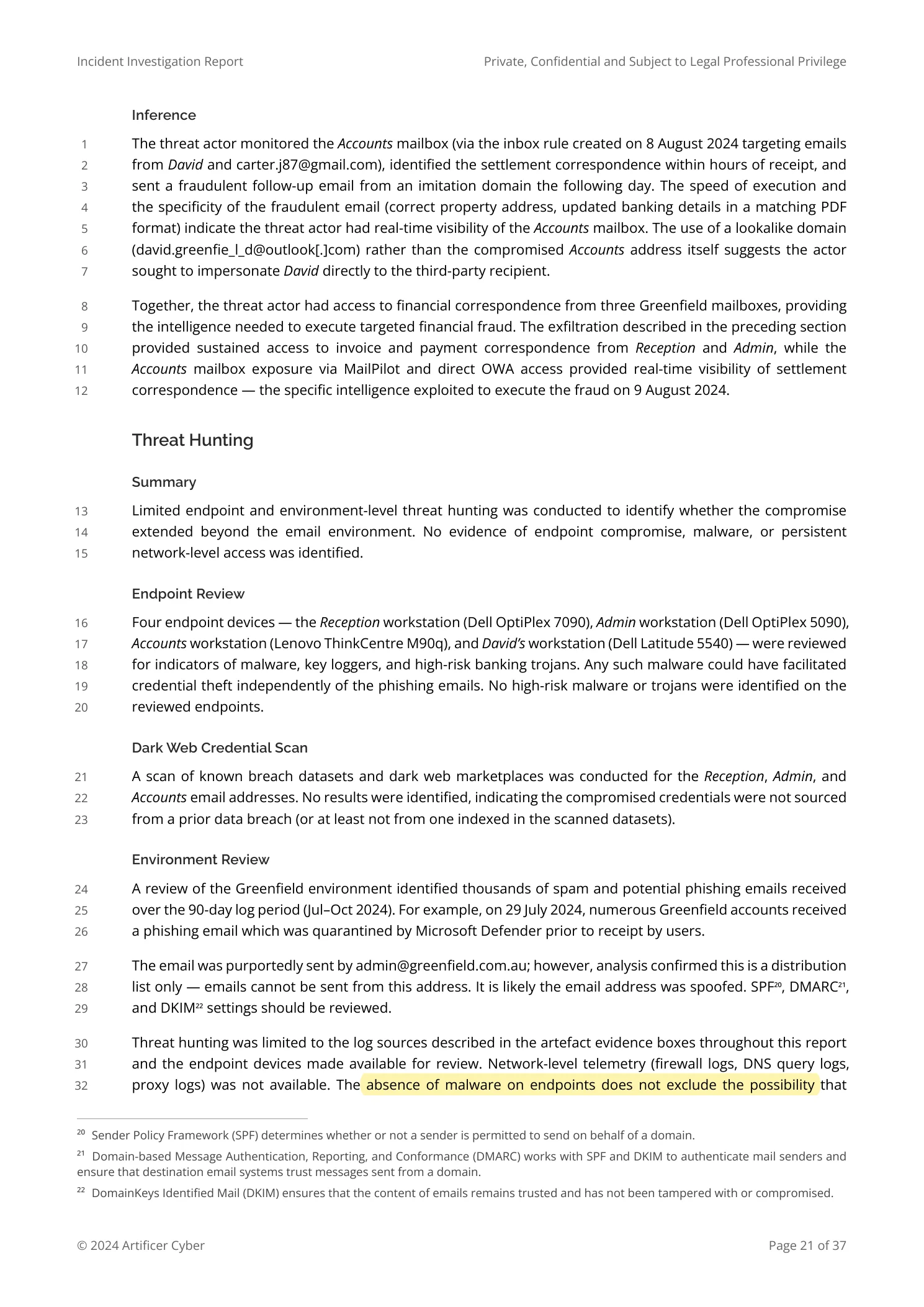Report excerpt with the alternative-vectors passage highlighted