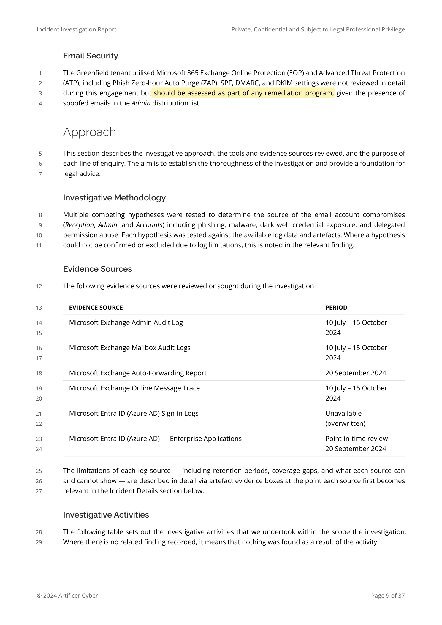 Report excerpt with the SPF/DMARC/DKIM passage highlighted